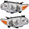 Toyota -Replacement - 2011 2012 2013 Corolla Halogen Headlight With Chrome -Driver and Passenger Set