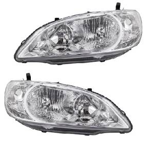 2004 2005 Honda Civic Headlights New Replacement Headlamp Covers Front Lens Assemblies For 04, 05 Civic Coupe Or Sedan -Dealer OEM 33151-S5A-A51, 33101-S5A-A51