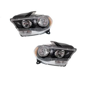 2011, 2012, 2013 Pair Dodge Durango Headlight Assembly New Replacement Stock Headlamp Driver Side Lens Cover With Black, Smoked Trim For 11, 12, 13 Durango -Replaces Dealer OEM 68084077AB, 68084076AB