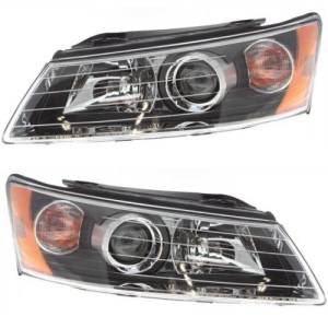 2006, 2007, 2008 Hyundai Sonata Headlight Assemblies New Replacement Headlamp Lens Cover With Integrated Side Light 06, 07, 08 Sonata -Replaces Dealer OEM 92101-0A000, 92102-0A000