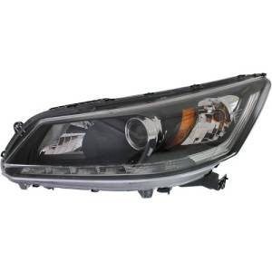 2013, 2014, 2015 Honda Accord Sedan Halogen Headlight with LED Driving Lamp Assembly New Driver Side Headlamp Lens Cover Replacement Front Headlight Cover 13, 14, 15 Accord Sedan -Replaces Dealer OEM 33150-T2A-A21, 33150-T2A-A11