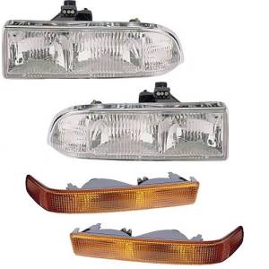 1998-2004 S10 Pickup (without fog lights) Front Headlights / Park Lamps -4 Piece Kit 98, 99, 00, 01, 02, 03, 04 Chevy S10 Pickup Truck