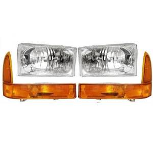 Ford F250 F350 F450 Super-duty Headlights / Park Lights 4 Piece Kit New Front Lens Assemblies Turn Signal Blinker Covers Headlamp Lens 99, 00, 01, 02, 03, 04 Ford Super duty Pickup -Replaces Dealer OEM 2C3Z13008AB, 2C3Z 13008 AA