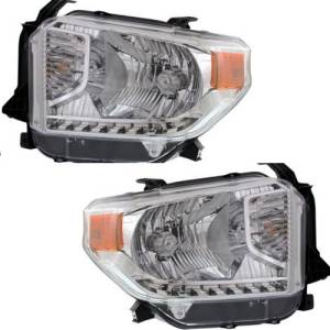2014-2017 Tundra Front Headlight With Leveling Chrome -Driver and Passenger Set 14, 15, 16, 17 Toyota Tundra