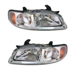 2002-2003 Sentra Headlights with Chrome Bezel (headlamp interior)  -Driver and Passenger Set