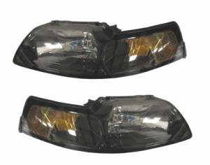 1999-2004 Mustang Headlight Lens Cover with Smoked Bezel -Driver and Passenger Set 99, 00, 01, 02, 03, 04 Ford Mustang