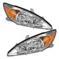 2002 2003 2004 Camry LE, XLE Front Headlamp with Chrome Housing -Driver and Passenger Headlight Set 02, 03, 04 Toyota Camry